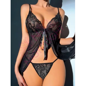 Nightlight 7007 Dantel Göğüs Kısmı Dantel Yırtmaçlı Mini Gecelik