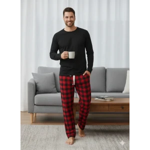 Pijalüx Tek Alt Ekose Kalın Poplin Kışlık Ev Pantalonu