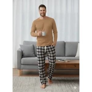 Pijalüx Tek Alt Kareli Kalın Poplin Ev Pantalonu