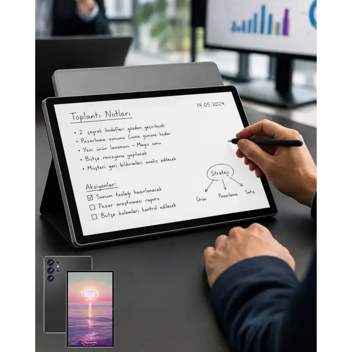 10.1 İnç Android Tablet 16GB RAM 1TB Depolama Klavyeli Tablet Seti