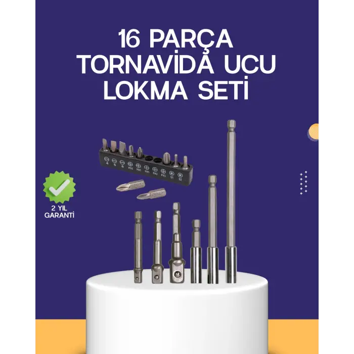 16 Parça Bits ve Adaptör Seti Vidalama Tamir Bakım Seti