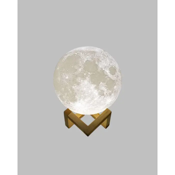 16 Renkli 3D Baskılı Ay Lambası Ahşap Standlı