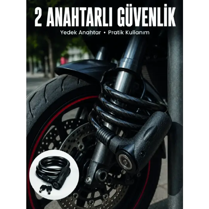 180 cm Uzun Çelik Halatlı Anahtarlı Kilit ile Güvenli Park Deneyimi