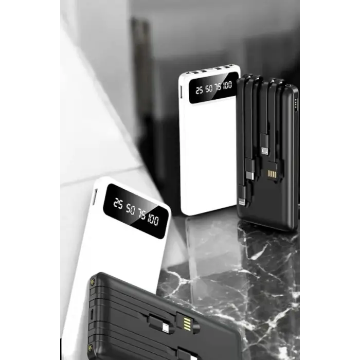 20.000 Mah Led Işıklı LCD Ekran USB Girişli Type-C Lightning Powerbank