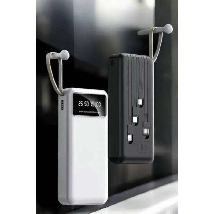 20.000 Mah Led Işıklı LCD Ekran USB Girişli Type-C Lightning Powerbank