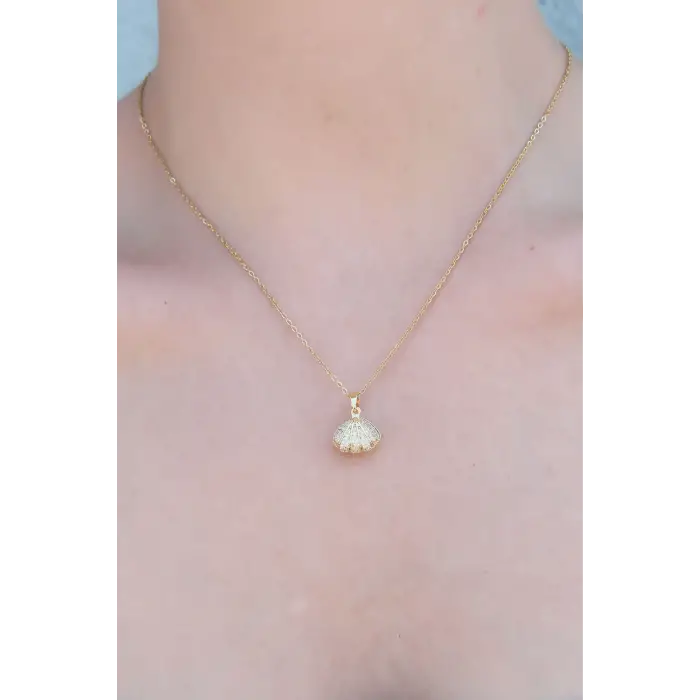 316L Çelik Gold Renk Açılır Midye Model Kadın Kolye