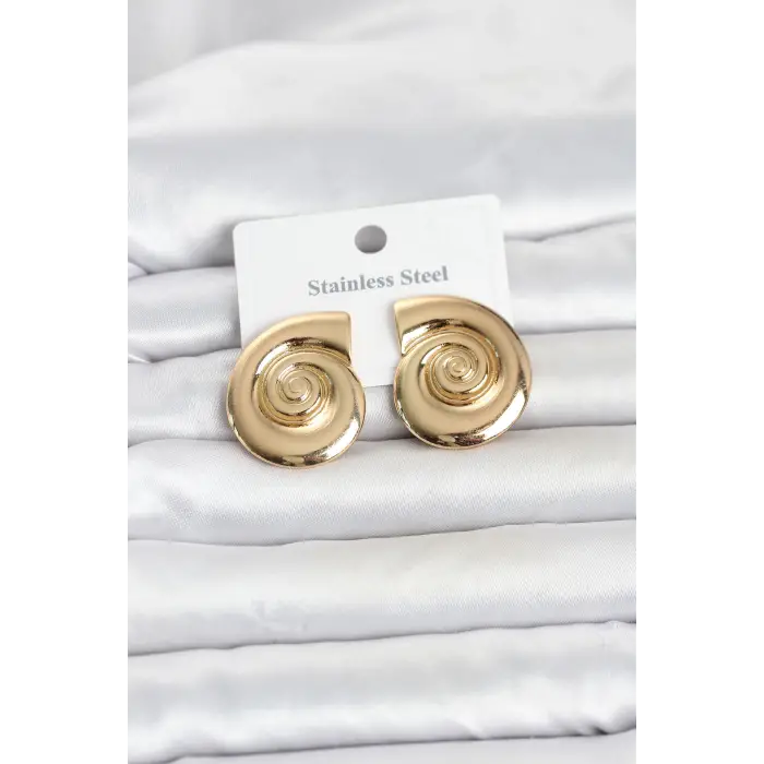 316L Çelik Gold Renk Deniz Kabuğu Form Kadın Küpe