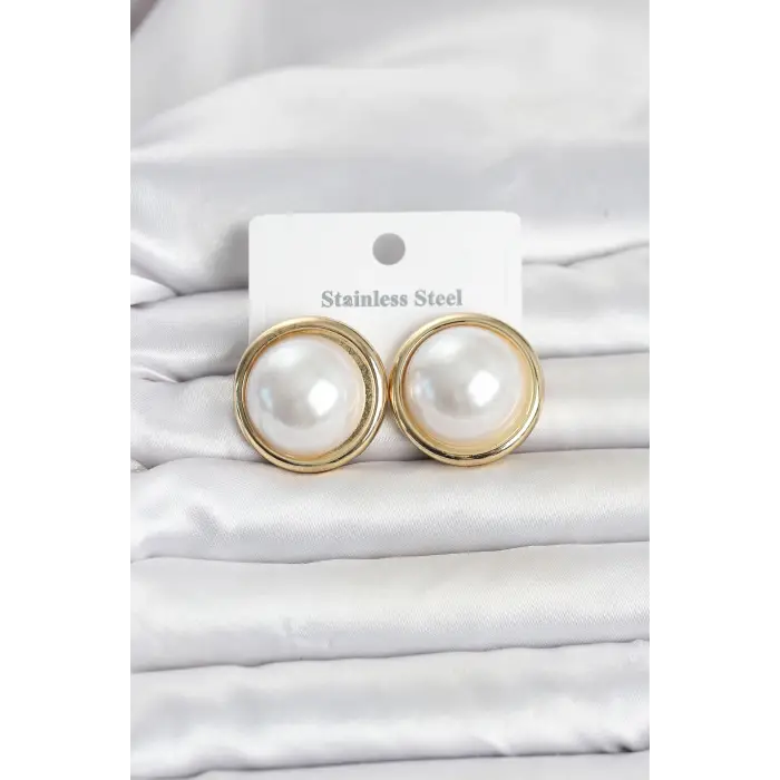 316L Çelik Gold Renk İnci Model Vintage Kadın Küpe