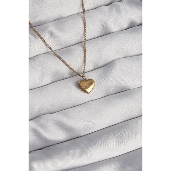 316L Çelik Gold Renk Kalp Model Love Kolye