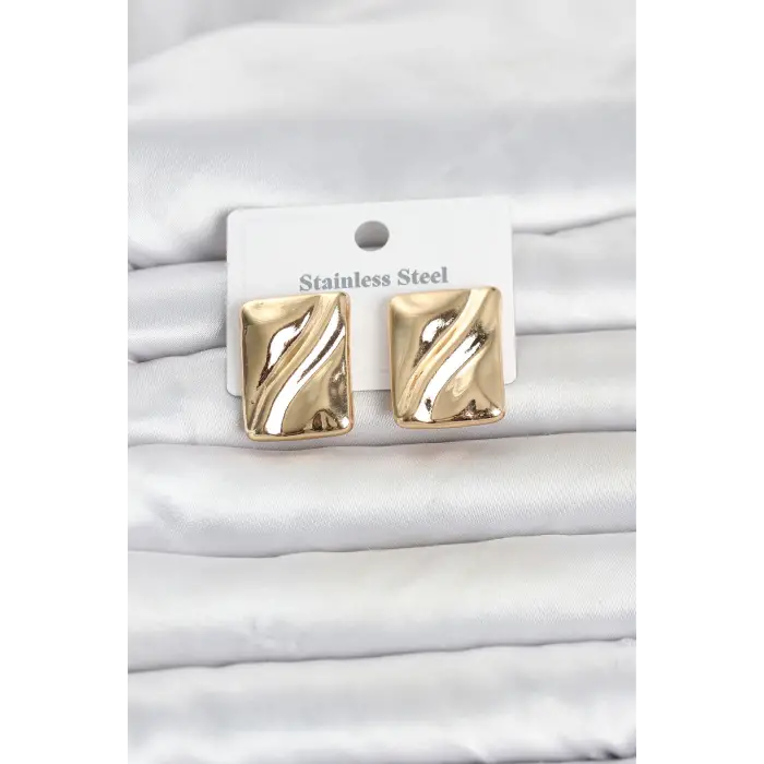 316L Çelik Gold Renk Plaka Model Kadın Küpe