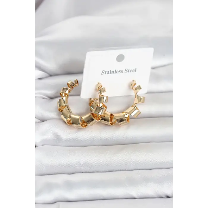 316L Çelik Gold Renk Spiral Halka Kadın Küpe