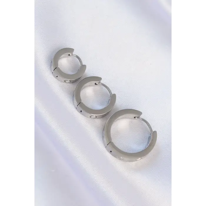 316L Çelik Gümüş Renk Model 3lü Halka Küpe