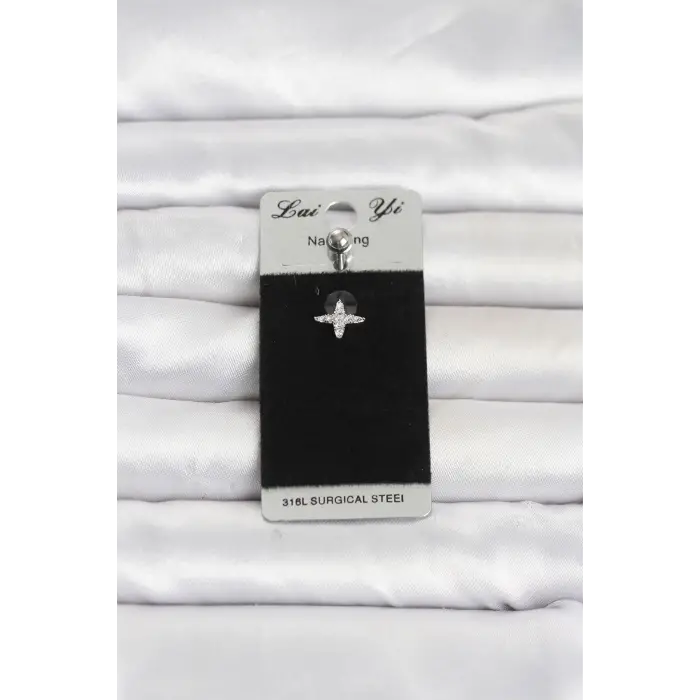316L Cerrahi Çelik Yıldız Model Zirkon Taşlı Göbek Piercing