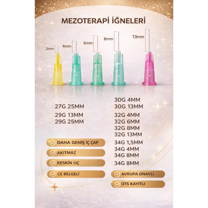 34G X 2,5MM Mezoterapi Steril Enjeksiyon İğnesi 100 Adet 1 Kutu