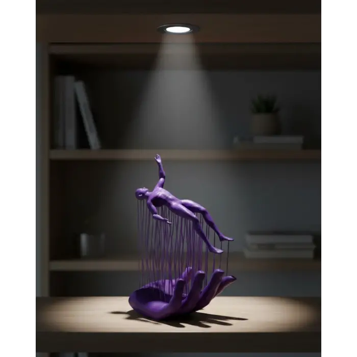 3D El Üzerinde İnsan Figürü Mor Soyut Tasarım Dekor Biblo