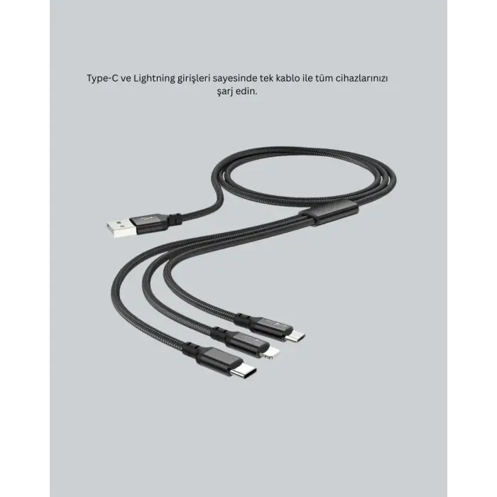 3’ü 1 Arada Hızlı Şarj Kablosu