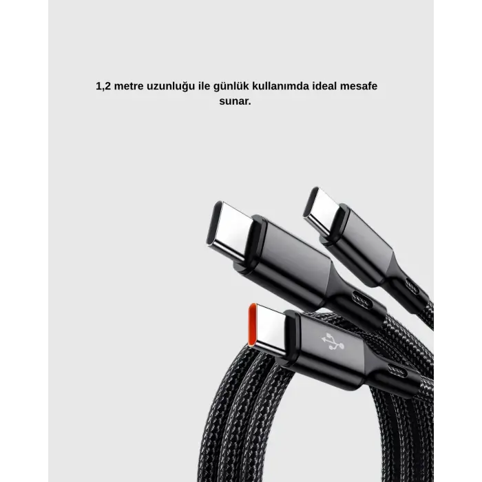 3’ü 1 Arada Hızlı Şarj Kablosu iOS Android Type-C Uyumlu ve Dayanıklı