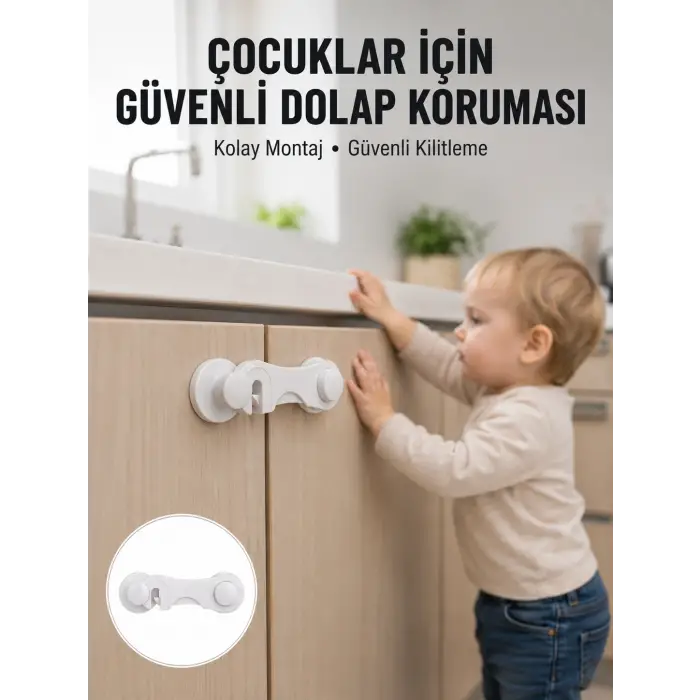 4 Adet Dolap ve Çekmece Emniyet Kilidi Çift Taraflı Bantlı Güvenli Tasarım Yeni Nesil