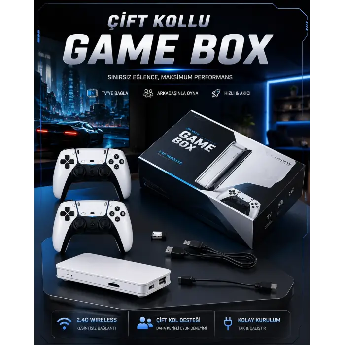 4K 3D HD Görüntü Kaliteli Kablosuz Çift Kollu 20.000 Oyunlu Retro Oyun Konsolu TV Box