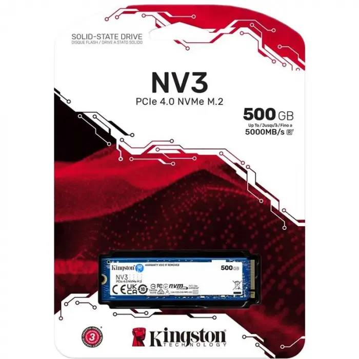 500 GB KINGSTON NV3 M.2 NVME PCIE GEN4 5000/3000MBS SNV3S/500G