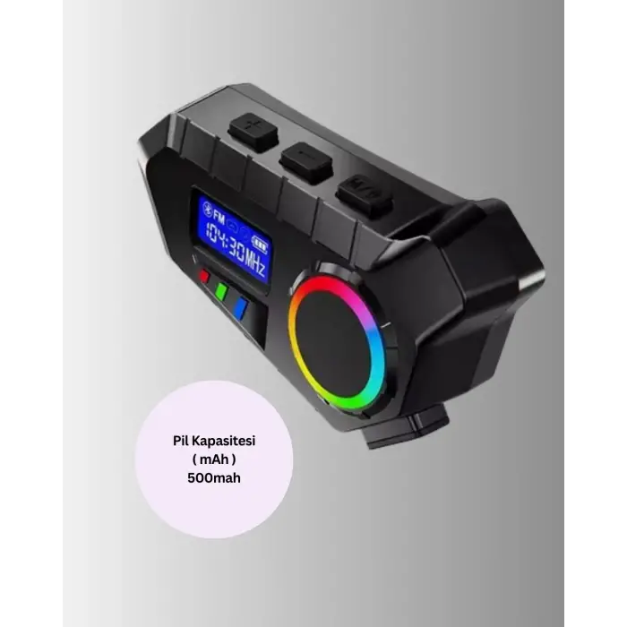 500mAh Bataryalı Bluetooth 5.4 İnterkom LED Ekranlı FM Destekli