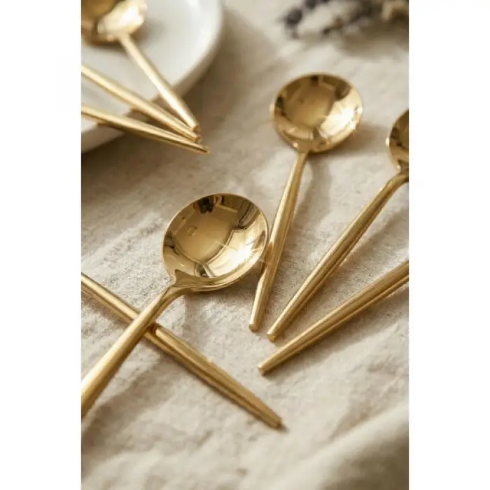 6lı Lüks Gold Paslanmaz Çelik Çay Kaşığı Seti (13 cm)