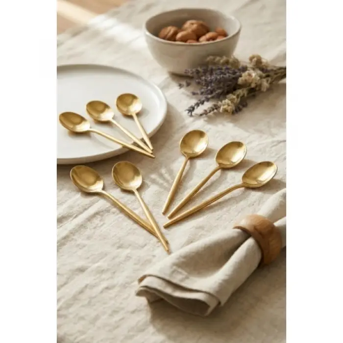 6lı Lüks Gold Paslanmaz Çelik Çay Kaşığı Seti (13 cm)