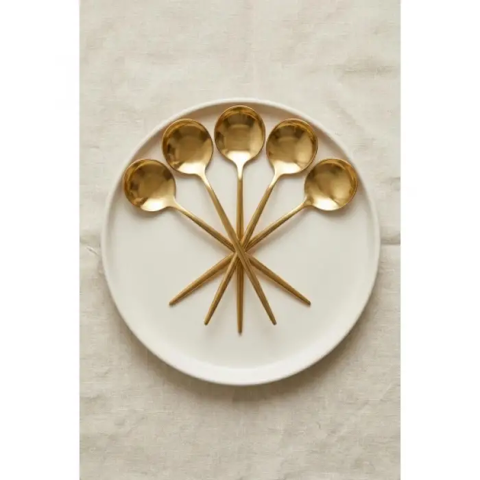 6lı Lüks Gold Paslanmaz Çelik Tatlı Kaşığı Seti (16 cm)