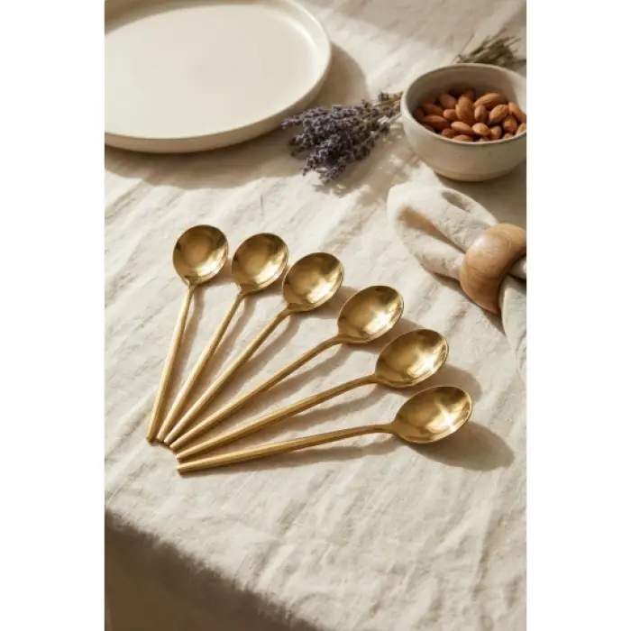 6lı Lüks Gold Paslanmaz Çelik Yemek Kaşığı Seti (21 cm)