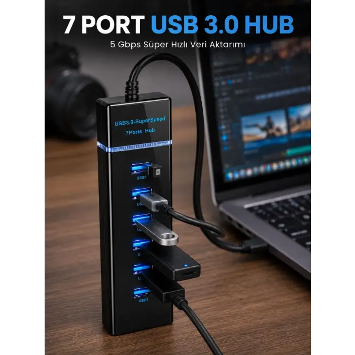 7 Port USB 3.0 Çoklayıcı Hub 5Gbps Veri Aktarım Adaptörü