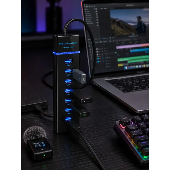7 Port USB 3.0 Hub 5Gbps Süper Hızlı USB Çoklayıcı