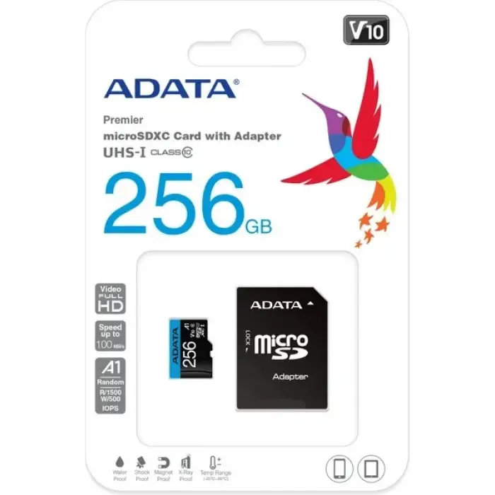 ADATA 256GB PREMIER MICROSDXC UHS-I CLASS10 V10 AUSDX256GUICL10A1-RA1