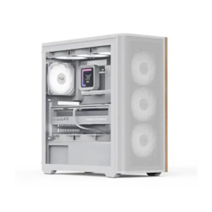 Aerocool AE D501A WH 4x12cm Fanlı Ahşap Ön Panel Tempered Cam Yan ve Mesh Ön Panel, USB Type-C,ATX