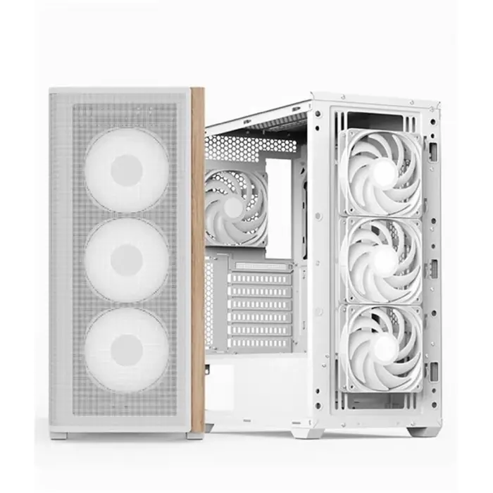 Aerocool AE D501A WH 4x12cm Fanlı Ahşap Ön Panel Tempered Cam Yan ve Mesh Ön Panel, USB Type-C,ATX