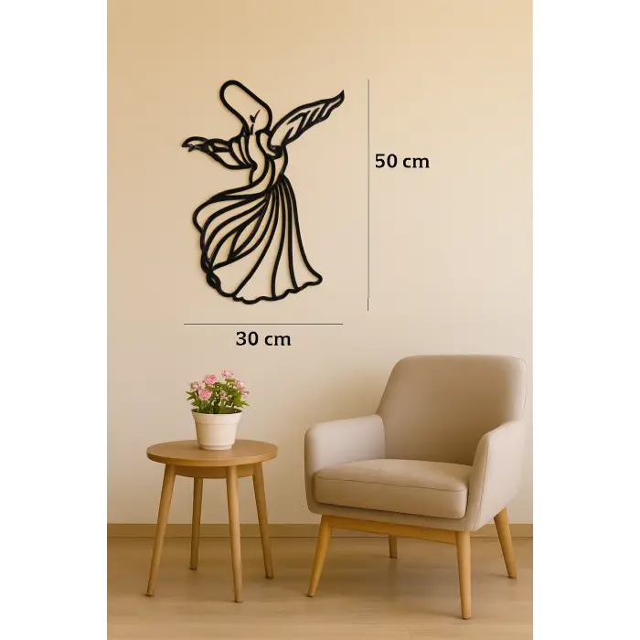 Ahşap İşleme Duvar Süsü- SEMAZEN Silüeti- 50 cm x 30 cm