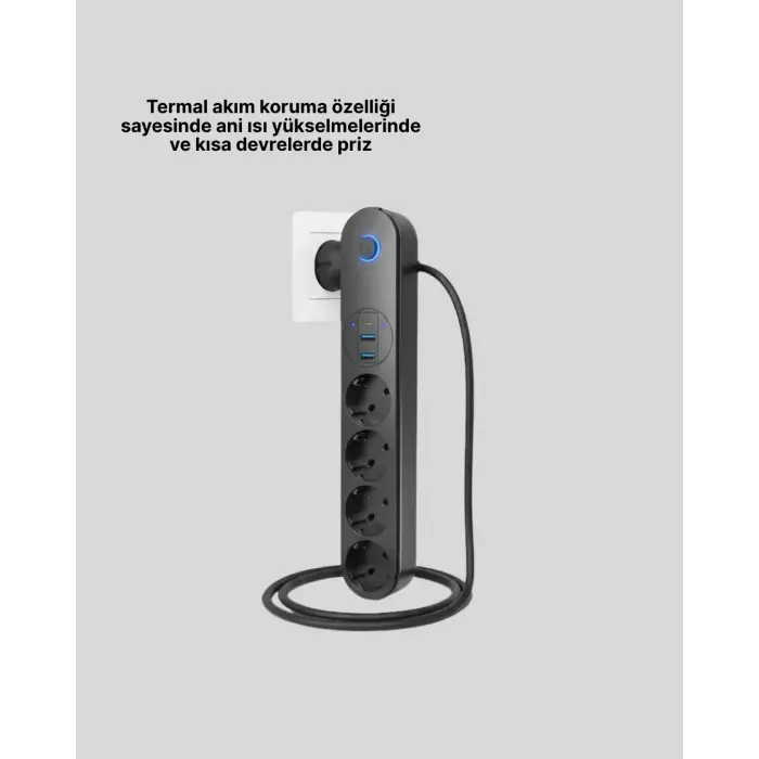 Akıllı Akım Dengelemeli 4’lü Çoklu Priz Type-C ve USB Çıkışlı