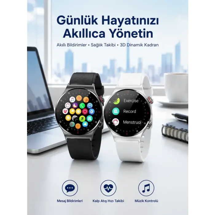 Akıllı Saat Amoled Ekran Bluetooth Bağlantılı Sesli Görüşme Nabız Ölçer