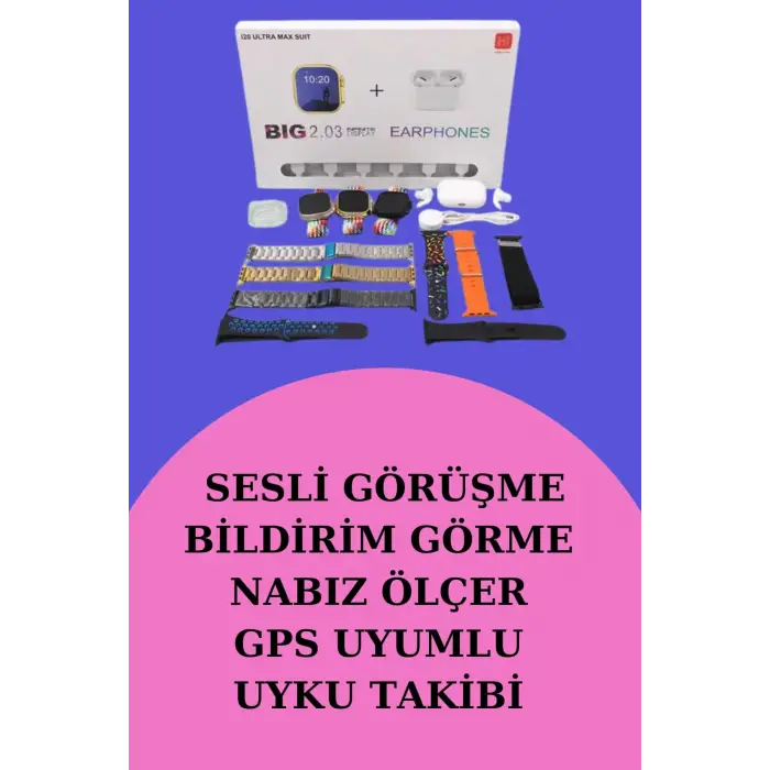 Akıllı Saat Bluetooth Kulaklık Hediyeli Bildirim Görme Sesli Görüşme Çoklu Kordon