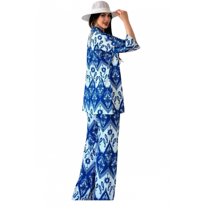Alt Üst Takım Kimono- Desenli-Mavi