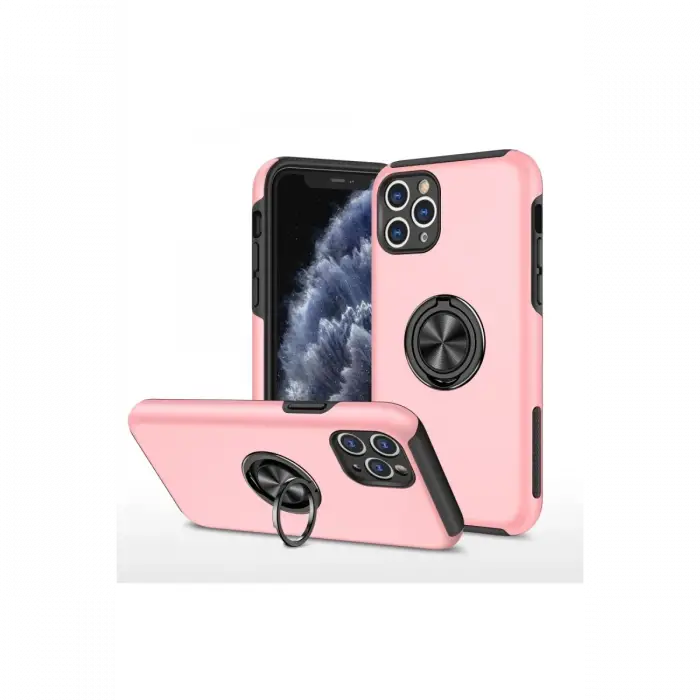 Apple iPhone 11 Pro Max Kılıf Elit Yüzüklü Kapak - Pembe