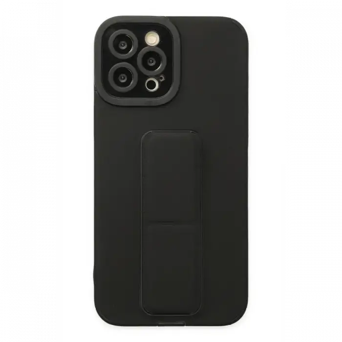 Apple iPhone 12 Pro Max Kılıf Mega Standlı Silikon - Siyah