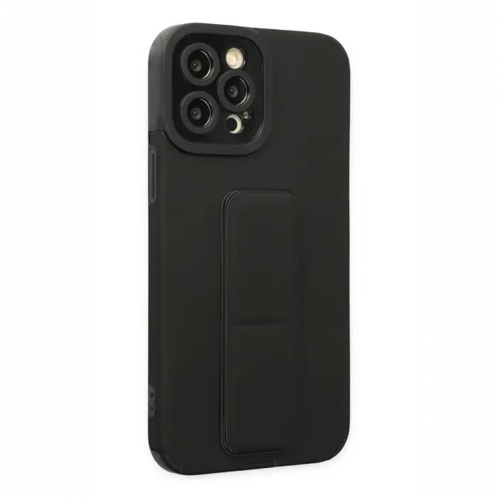 Apple iPhone 12 Pro Max Kılıf Mega Standlı Silikon - Siyah
