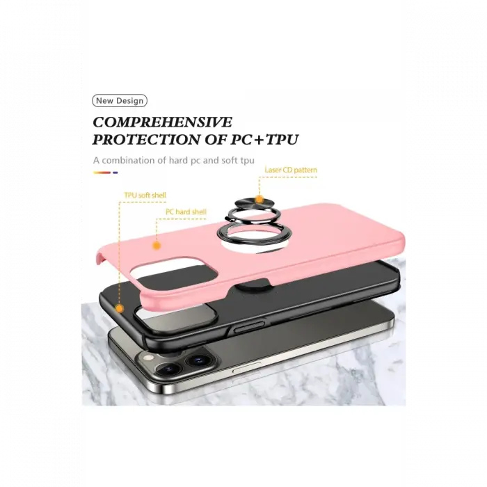 Apple iPhone 13 Pro Kılıf Elit Yüzüklü Kapak - Pembe