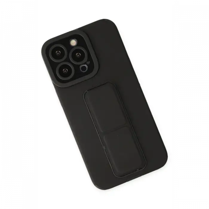 Apple iPhone 13 Pro Kılıf Mega Standlı Silikon - Siyah