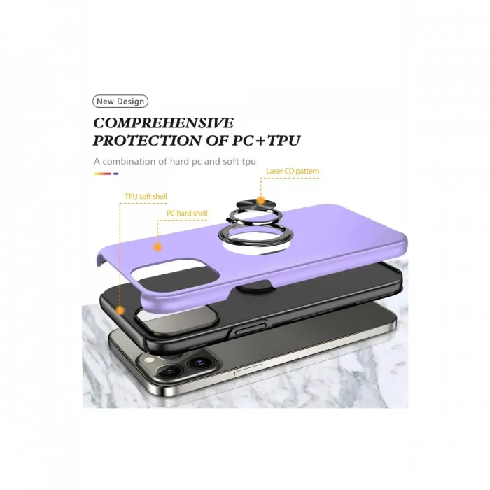Apple iPhone 13 Pro Max Kılıf Elit Yüzüklü Kapak - Mor