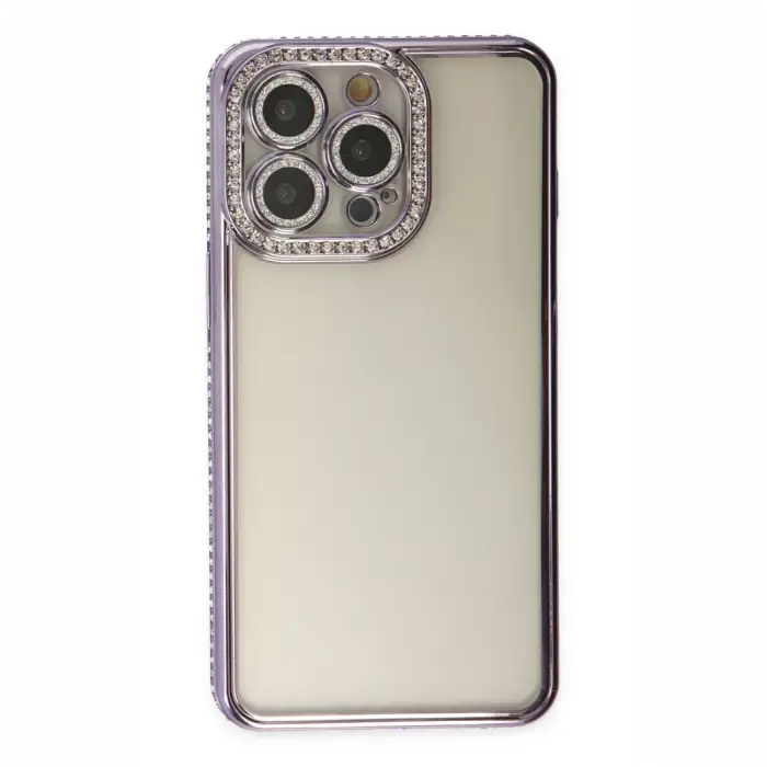 Apple iPhone 14 Pro Kılıf Joke Taşlı Silikon - Mor