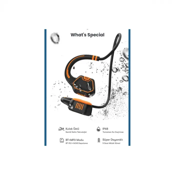 AS9 Suya Dayanıklı Bluetooth Kulaklık - Siyah