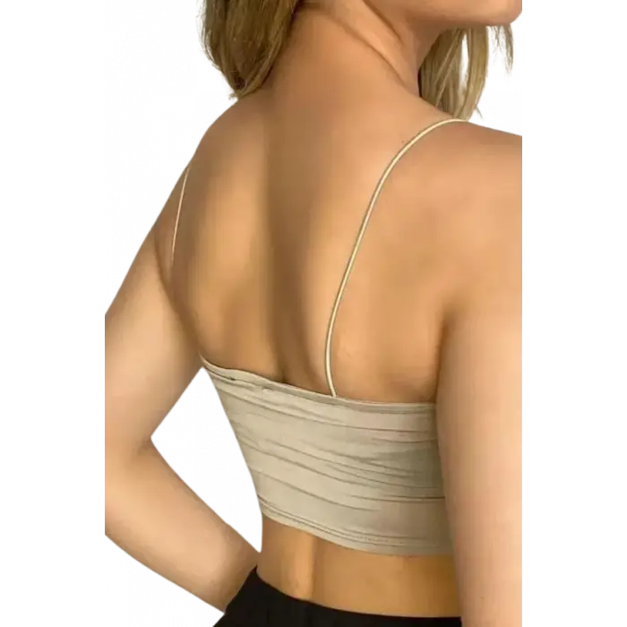 Askılı Crop Bluz-BEJ