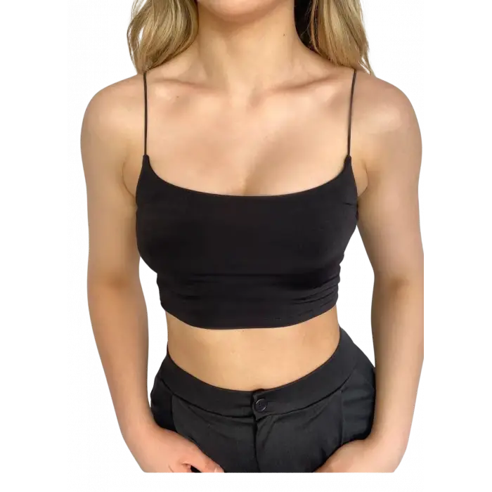 Askılı Crop  Bluz-SİYAH