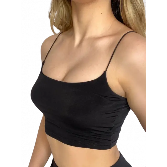 Askılı Crop  Bluz-SİYAH